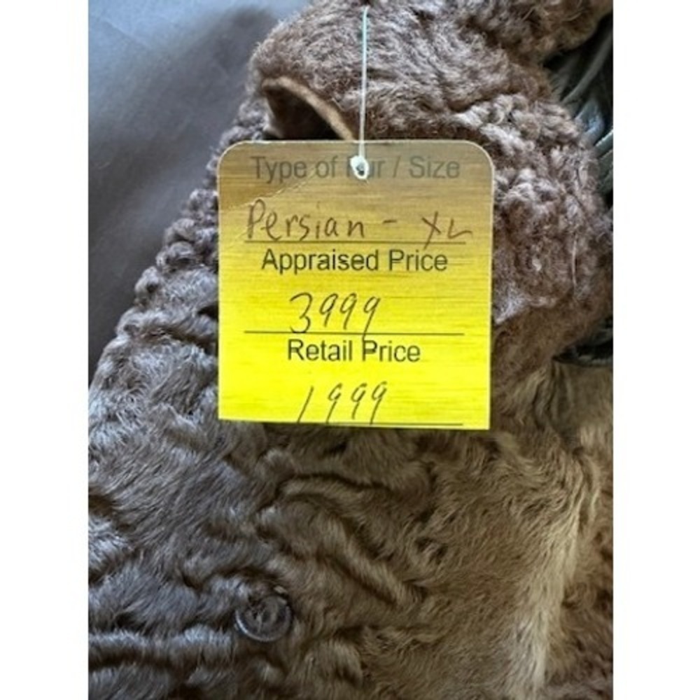 Vintage Persian Lamb Fur Coat XL Leather Sleeves Brown Jacket Outerwear - Picture 4 of 6